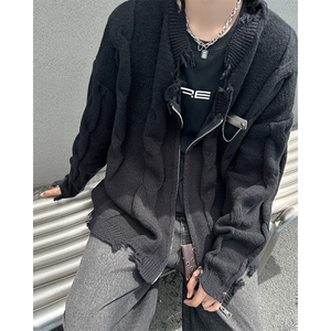 破坏毛边双头拉链开衫外套毛衣针织衫男女秋冬宽松外套 MY563-P55图片