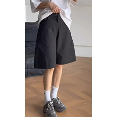 气质纯色阔腿牛仔短裤女2025夏季新款可系腰带宽松显瘦遮跨五分裤，男装牛仔裤，星座506A