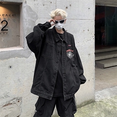 男装牛仔外套2026秋蜘蛛网字母印花男生翻领夹克XZ514-2-N101-P88，男装工装外套，星座514-2(原B239)