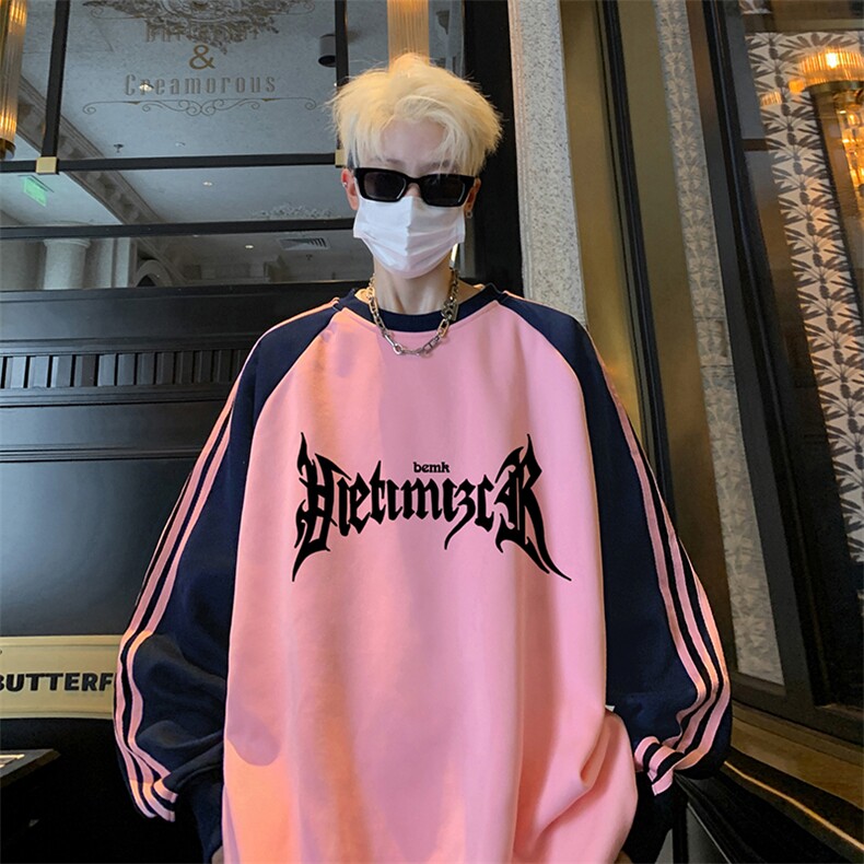 抖音得物供货提供视频秋冬重磅美式宽松织带圆领卫衣0711,男装卫衣,电商A486