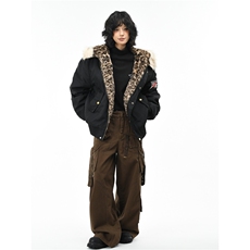 豹纹座山雕毛领连帽棉服女冬季宽松夹棉飞行棉衣外套男M0536-P105，男装棉衣，星座308B-2