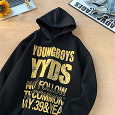 美式复古斑驳字母连帽卫衣男女秋冬帽衫外套XZ225-3-WY09-P48控68，女装短外套，星座225-3