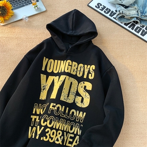 美式复古斑驳字母连帽卫衣男女秋冬帽衫外套XZ225-3-WY09-P48控68图片