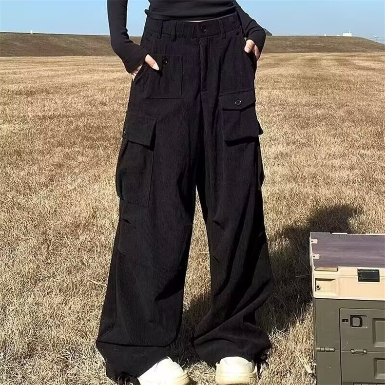 美式复古重工多口袋美拉德棕色工装裤子女2025夏辣妹弯刀拖地长裤,男装工装外套,星座506A