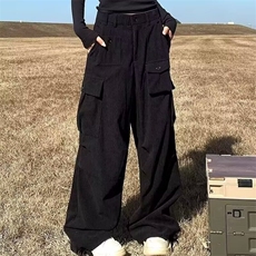 美式复古重工多口袋美拉德棕色工装裤子女2025夏辣妹弯刀拖地长裤，男装工装外套，星座506A