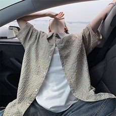 B221美式ins高街宽松薄款泡泡格短袖衬衫SY2548-特P35控59，男装衬衫，电商B221