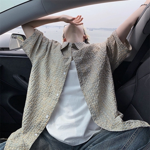 B221 美式ins高街宽松薄款泡泡格短袖衬衫SY2548-特P35控59图片