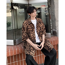 炸街短袖衬衫男夏季薄款豹纹半袖寸衫潮流男装休闲衬衣CS670P35，男装衬衫，星座410-2