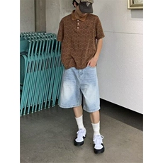 牛仔短裤冰蓝水洗磨白美式复古五分裤夏季滑板过膝中裤潮NM2069，男装牛仔裤，星座1116A（原606A-3）