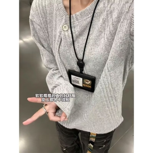 WY44-P38 2025秋华夫格亨利领长袖T恤男士百搭宽松复古体恤衫图片