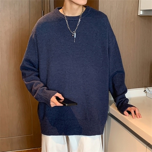 311B-1-3981-P38控69重磅港风套头圆领春色大码针织毛衣外套男图片