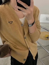 气质简约薄款刺绣针织开衫女春秋宽松V领毛衣外套短款，女装针织衫/毛衣，半城羊绒