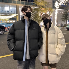 情侣装冬装PU软皮美式撞色棉服logo棉衣休闲外套男女G1102P128，男装棉衣，电商A339