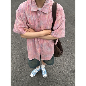 短袖衬衣男夏季新品港风宽松大码青年格子衬衫 CS282-P35图片