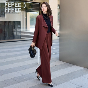 高级设计感职业套装女2024秋季新款休闲干练V领西装阔腿裤两件套图片