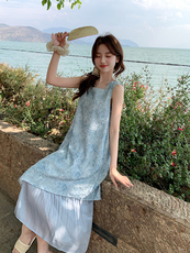 夏日绝美海边度假连衣裙女2025新款独特漂亮超好看提花无袖背心裙，女装连衣裙，浙宝276（原081）