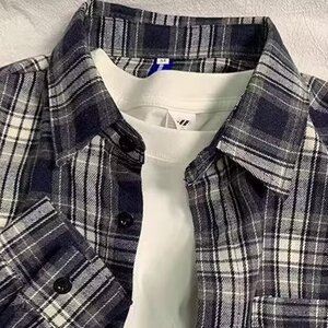 8101-P28 韩版ins潮流长袖气质格子衬衫女秋衬衫男日常休闲格子图片