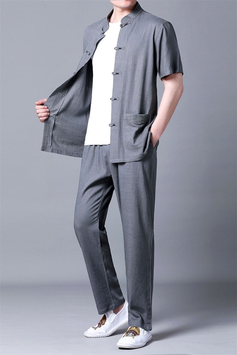 BETZ08钱塘2020-2夏季亚麻男士短袖中式唐装套装精品P115，男装中老年男装，钱塘207-2
