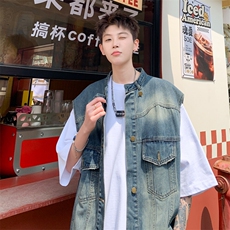 港风潮中性风牛仔马甲背心228-1-1509-P70，男装背心/马甲，星座228-1