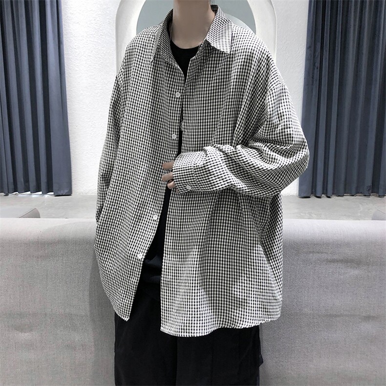 早秋新款千鸟格长袖衬衫宽松青年衣服男A071-C09-P38,男装衬衫,电商A071