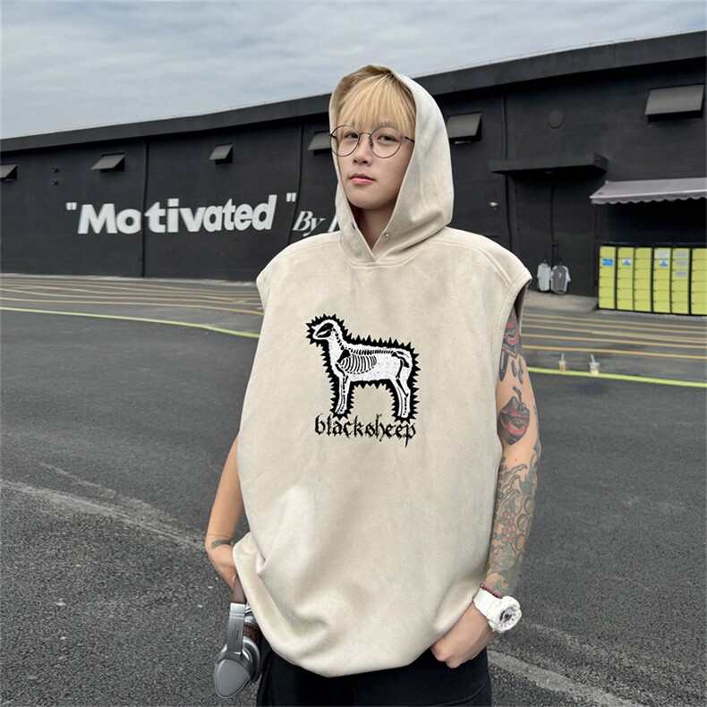 麂皮绒连帽背心坎肩男T恤美式港风JLB450-P30控48,男装背心/马甲,电商B370