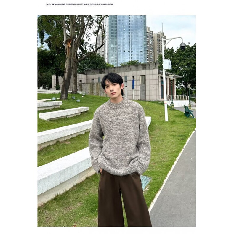 秋冬季新款加厚美式复古时尚提花宽松圆领套头针织毛衣男女气质,男装针织衫/毛衣,星座506A