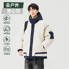 情侣棉服男士加绒加厚拼接工装保暖羊羔毛冬装外套M021-P135，男装棉衣，星座308B-2