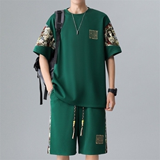 刺绣T恤一套潮夏季拼接男士休闲运动套装男宽松A266-TZ8807-P47，男装T恤，电商A266