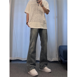美式hiphop牛仔裤修身直筒微喇叭裤 68图片
