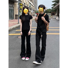 现货情侣款黑色微喇提档版型显瘦牛仔裤男款春季cleanfit裤子潮，男装牛仔裤，星座302B