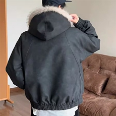 加绒加厚冬款男女连帽棉衣扎染PU皮棉袄毛领保暖皮棉服MY94P110，男装棉衣，星座1013-1