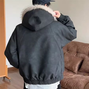 加绒加厚冬款男女连帽棉衣扎染PU皮棉袄毛领保暖皮棉服MY94 P110图片