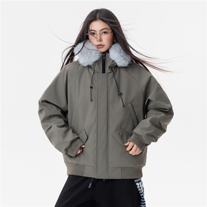 座山雕派克棉服貉子毛加厚外套图片