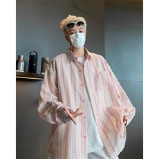 2024新款宽松条纹长袖衬衫潮流情侣男女衬衣百搭现货W8312-P35，男装衬衫，星座512-4