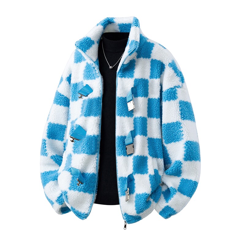 1羊羔毛格子外套大码M-5XL加棉聚酯纤维棉衣YG78159P105控149，男装棉衣，星座226-2