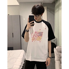 抖音得物高品质二开240克宽松纯棉美式潮牌插肩袖拼接短袖T恤，男装T恤，电商A486