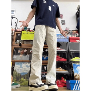 美式cleanfit卡其色斜切休闲裤男春夏伐木直筒工装裤宽松百搭裤子图片