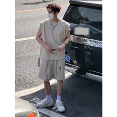 设计运动套装男款夏季无袖坎肩背心短裤少年感穿搭一整套，男装牛仔裤，星座506A