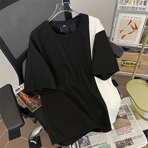 设计感华夫格撞色拼接男t恤美式复古夏季宽松半袖体恤潮T343-P35图片