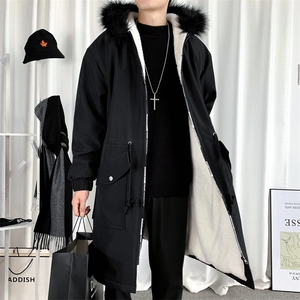 大货加绒风衣男中长款棉衣服男派克服男女大衣男毛领F659-P115图片