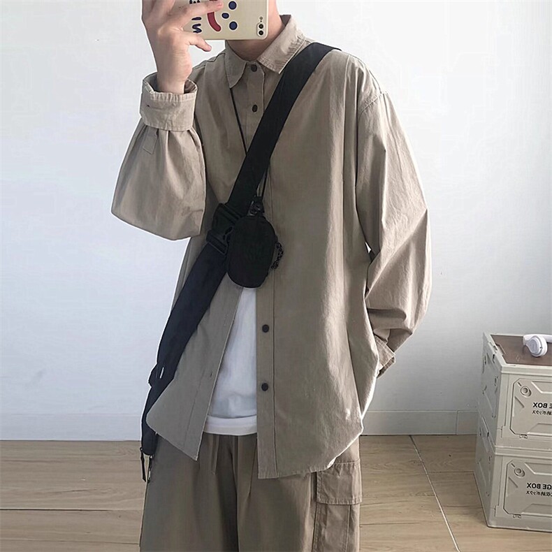 2026春季新款复古工装长袖衬衫慵懒风衬衣C367,男装衬衫,星座1108