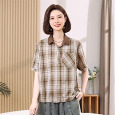叶笙衣2519衬衣领格子上衣，女装衬衫，叶笙衣