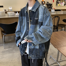 秋冬设计感撞色水洗做旧牛仔外套潮牌美式hiphop宽松休闲翻领夹克，男装夹克，星座505-2（原电商A260-1)
