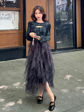 扎染不规则网纱拼接针织吊带连衣裙套头罩衫套装B60-P165-K247，女装连衣裙，浙宝191（原浙宝008）