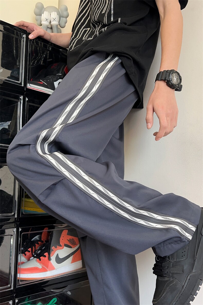 直播数据款春季新款撞色侧条纹伞兵裤宽松直筒休闲裤K505-P32,男装休闲裤,星座914-3