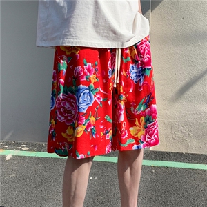 DK2024夏男士休闲大码人造棉纱透气凉爽东北大花短裤风沙滩裤图片