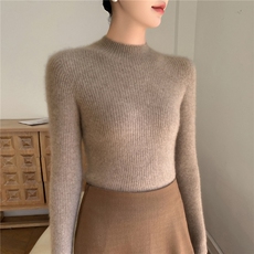 秋季新款纯色针织半高圆领套头上衣时尚百搭，女装针织衫/毛衣，思牵羊绒