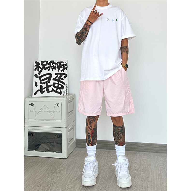 夏季痞帅冰丝薄款褶皱五分裤男高级感潮短裤DK2202特批25控48，男装牛仔裤，星座417-3