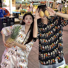 EQ411夏威夷风可爱卡通夏季旅游度假沙滩情侣装衬衫男女短袖潮流，男装衬衫，电商C306-1