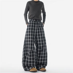 8XL-M 龙叨叨同款高端阔腿黑白格子休闲裤男宽松弯刀裤K9171P55图片